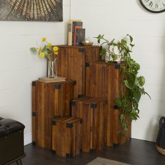 Wood Crate Pedestal Table Set of 5