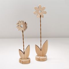 Wood Flower On Stand 10 Inch Set of 2