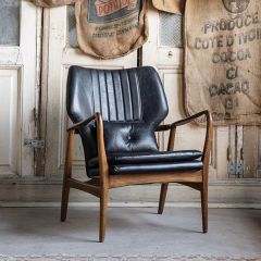 Wood Framed Leather Upholstered Accent Chair