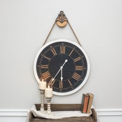 Wood Framed Round Wall Clock With Pulley