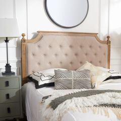 Wood Framed Tufted Taupe Linen Headboard