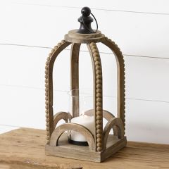 Wood Lantern With Beading Accent 18 Inch