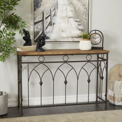 Wood Topped Metal Console Table