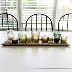 Wood Tray With Glass Votive Holders