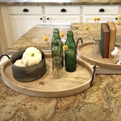 Wood Trays With Metal Handles Set of 2