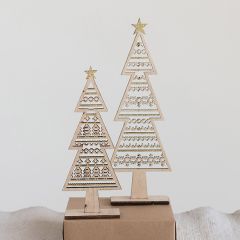 Wood Tree with Laser Cutouts 10 Inch Set of 4