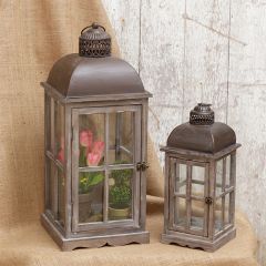 Wood Windowpane Lantern Set of 2