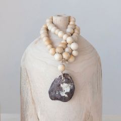 Wooden Beads With Oyster Shell Pendant