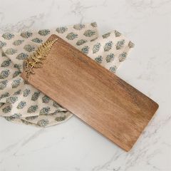 Wooden Cutting Board with Brass Fern Detail