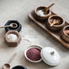 Wooden Spice Bowl and Spoons Trio With Tray