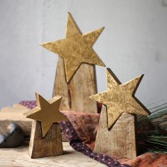 Wooden Star on Base Tabletop Decor Set of 3