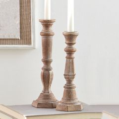 Wooden Taper Candlesticks Set of 2