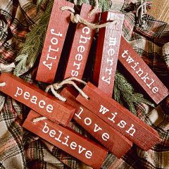 Wooden Word Ornaments Set of 8