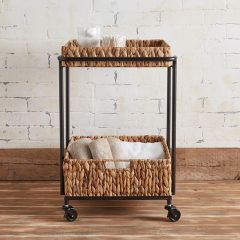 Woven Basket Two Tier Rolling Cart