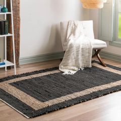 Woven Black and Jute Rectangle Rug