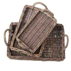 Woven Handled Willow Trays Set of 3