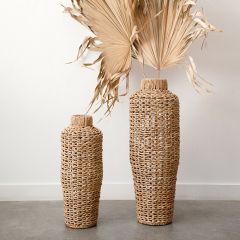 Woven Hyacinth and Rattan Floor Vase