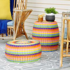 Woven Rainbow Basket Table