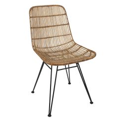 Woven Rattan and Metal Dining Chair