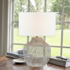 Woven Rattan Table Lamp With Drum Shade