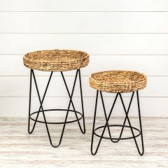 Woven Rattan Tray Side Table