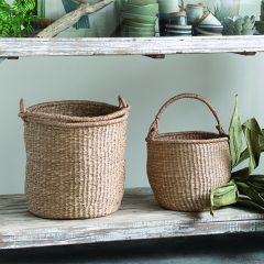 Woven Seagrass Baskets with Handles Set of 2