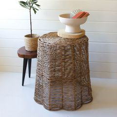 Woven Seagrass Round Rippled Side Table