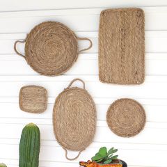 Woven Seagrass Wall Tray Decor Set of 5