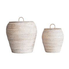 Woven Whitewashed Rattan Basket Set of 2