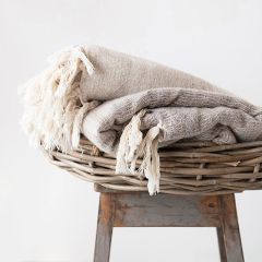 Woven Wool Throw Blanket With Fringe
