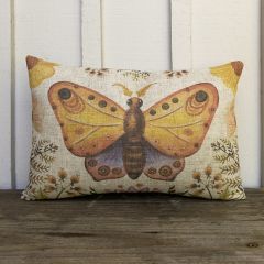 Yellow Butterfly Print Burlap Accent Pillow