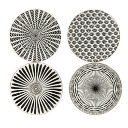 8 Inch Patterned Stoneware Plate Set of 4 | Antique Farmhouse