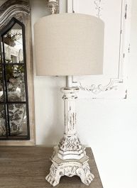 Distressed Farmhouse Column Table Lamp Set of 2