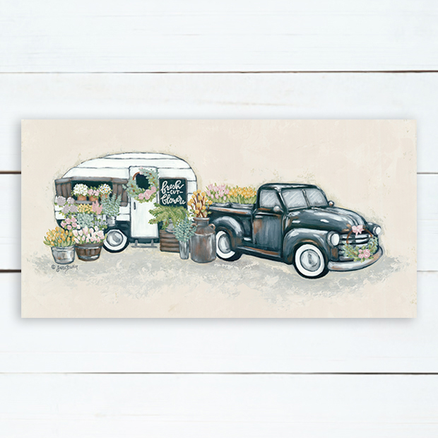 Floral Truck With Camper Wall Art Antique Farmhouse