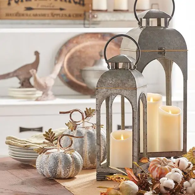 Galvanized Metal Candle Lantern Set of 2 | Antique Farmhouse