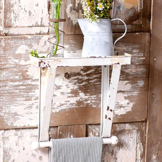 Vintage Inspired Towel Rack Shelf Antique Farmhouse