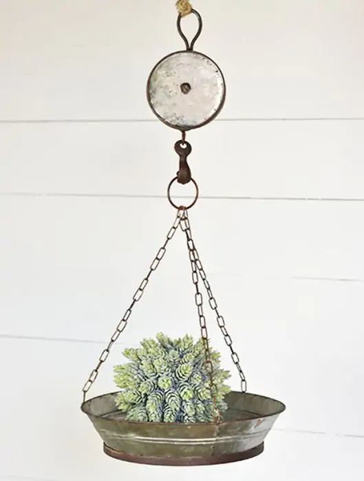 Tin Bucket Pulley Planter | Antique Farmhouse