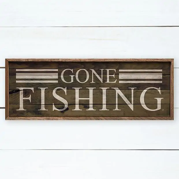 【釣り】GO FISHING アンティーク 木製サインボード OLD NEW Gone Fishing Rustic Wall Sign | Antique Farmhouse