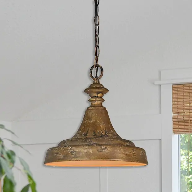 Distressed Metal Pendant Lamp Antique Farmhouse