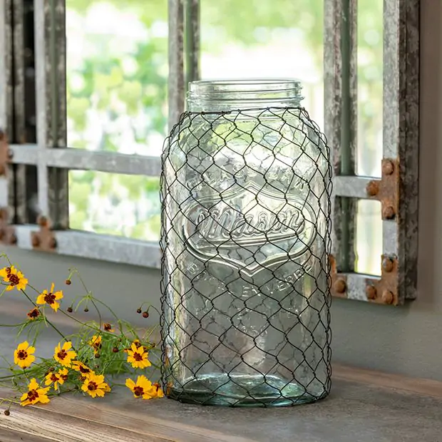 Large Canning Jar with Chicken Wire | Antique Farmhouse