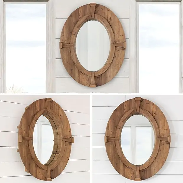 Rustic Wood Frame Oval Wall Mirror | Antique Farmhouse