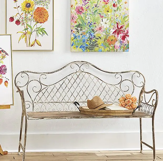 Decorative Metal Bench Antique Farmhouse