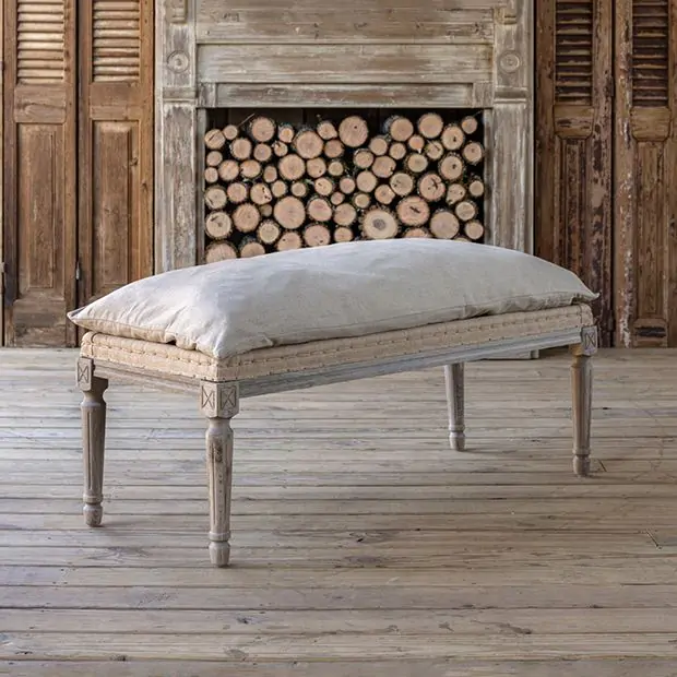 Pillow Top Vintage Inspired Bench Antique Farmhouse