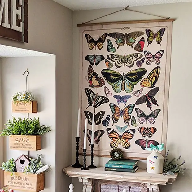 Canvas Wall Scroll Butterflies Antique Farmhouse