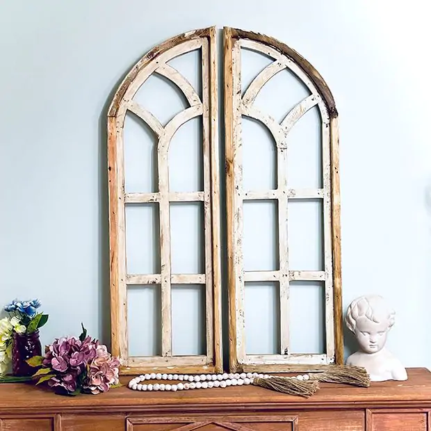 Rustic Arched Window Frame Wall Decor