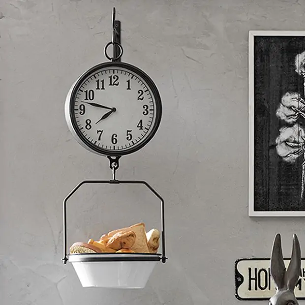 Enamel Hanging Produce Scale Clock Antique Farmhouse