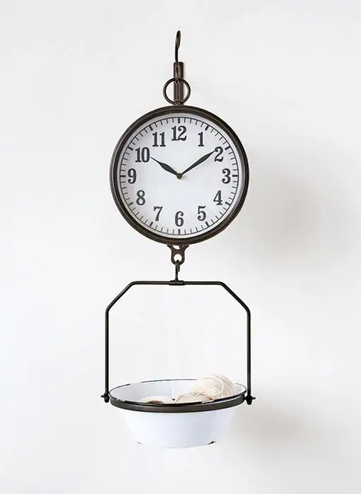 Enamel Hanging Produce Scale Clock Antique Farmhouse