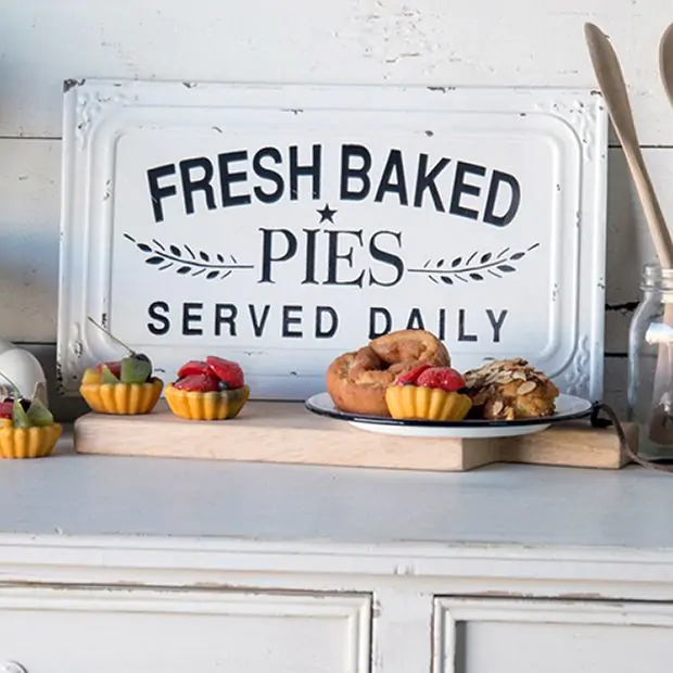 Metal Fresh Baked PIES Sign | Antique Farmhouse