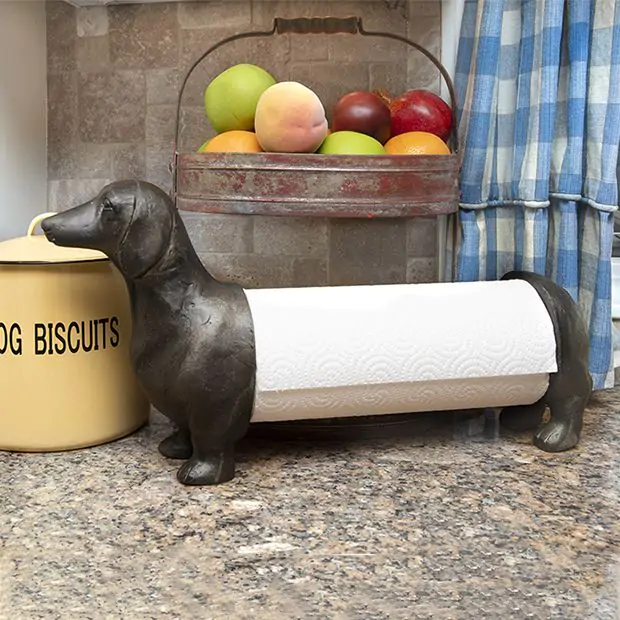 Free Standing Dachshund Paper Towel Holder Antique Farmhouse
