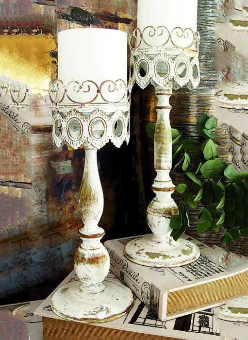 French Country Chic Candle Holder Set of 2 | Antique Farmhouse